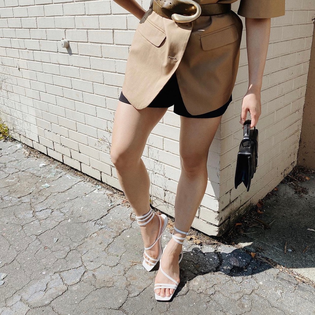 White Square Toe Strappy Lace-Up Sandals